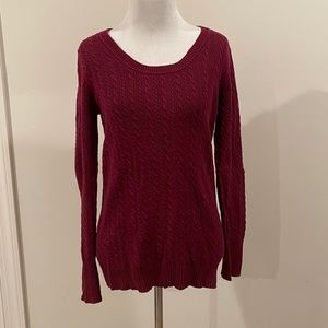 Old Navy Maroon Crew Neck Cable-knit Sweater